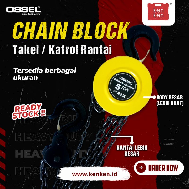 Katrol Rantai OSSEL Takel 1 ton x 5 meter Chain Block 1 ton x 5 meter