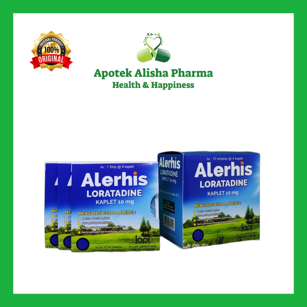 Alerhis Tablet (Strip 4kaplet) - Alerhis Loratadine Tablet Obat Anti Alergi/Gatal/Biduran/Rhinitis/Kaligata/Flu/Pilek/Gatal Tenggorokan/Alerhis Tablet Bebas/Tanpa Ngantuk