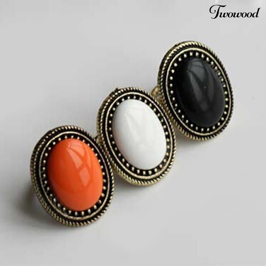 Cincin Batu Permata Bentuk Oval Bahan Alloy Adjustable Untuk Kencan