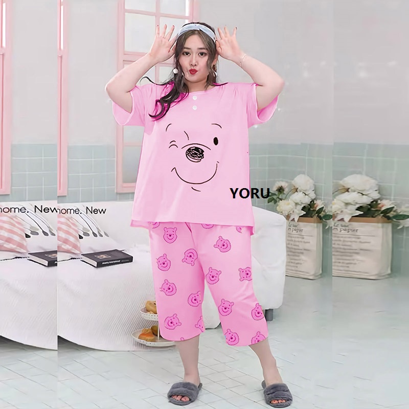 Pamelo Baju Tidur Jumbo Wanita 3/4 Bigsize Ld 120 Babydoll Celana Pendek Oversize Bahan Kaos