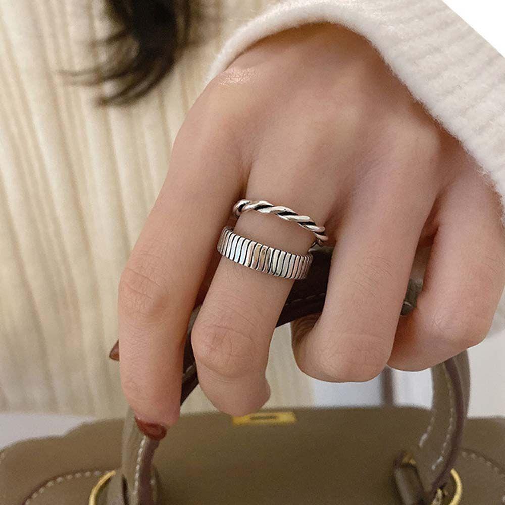 Mxbeauty Wanita Terbuka Cincin Keren Temperamen Memutar Untuk Gadis Punk Warna Silver Hadiah Pesta Perhiasan Jari