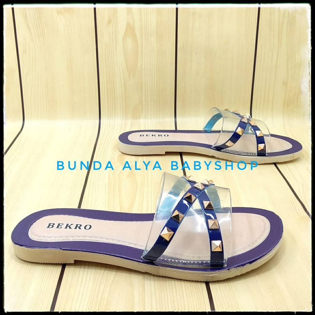 Sandal Wanita Slop Flat Size 36 - 40 NAVY - Sendal Selop Transparan Sandal Flat Wanita OpenToe SALE