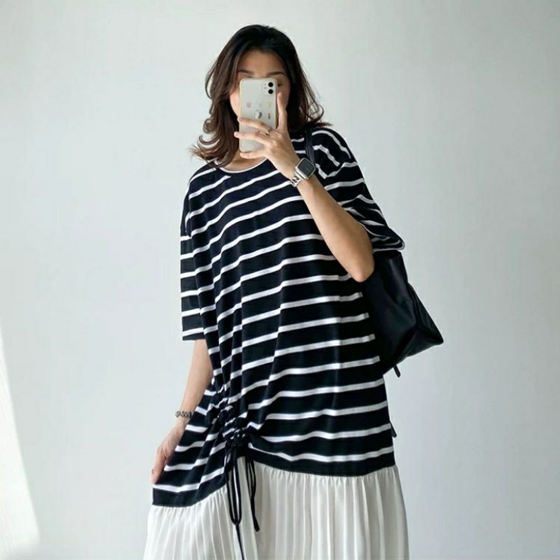 MDLV ~ 85810# Belinda Drop Waist Drawstring  Dress Salur Dress Premium Fashion Import