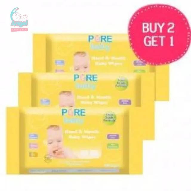 Pure bb  wipes tisu basah Hand &amp; Mouth (BUY 2 GET 1) Aloe Vera / Orange Oil 10's