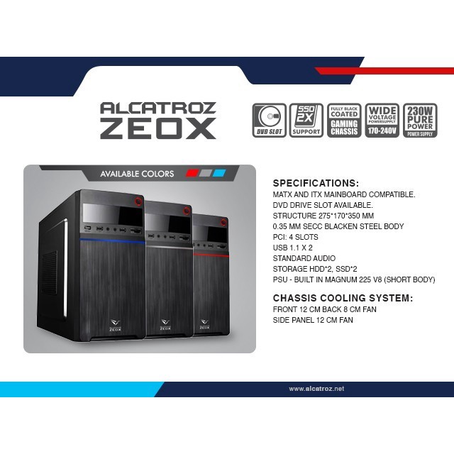 Casing Alcatroz Azzura ZEOX Mini-ATX with 450Watts PSU - Alcatroz ZEOX