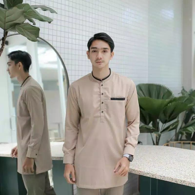 BAJU KOKO KURTA LENGAN PANJANG PRIA DEWASA (MATT KATUN TOYOBO ORIGINAL) SIZE M L XL XXL-Panjang Mocca