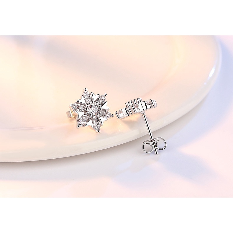 Anting Perak 925 Wanita Oktagonal Snowflake Fashion Perhiasan/Subang Telinga anting perempuan