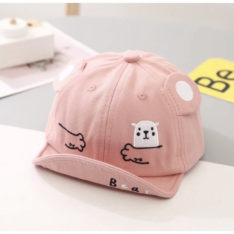 Topi Anak Bayi Balita Import Model HUG Bear Untuk Anak Laki Laki Anak Perempuan/ Baby Baseball Hat-Pink