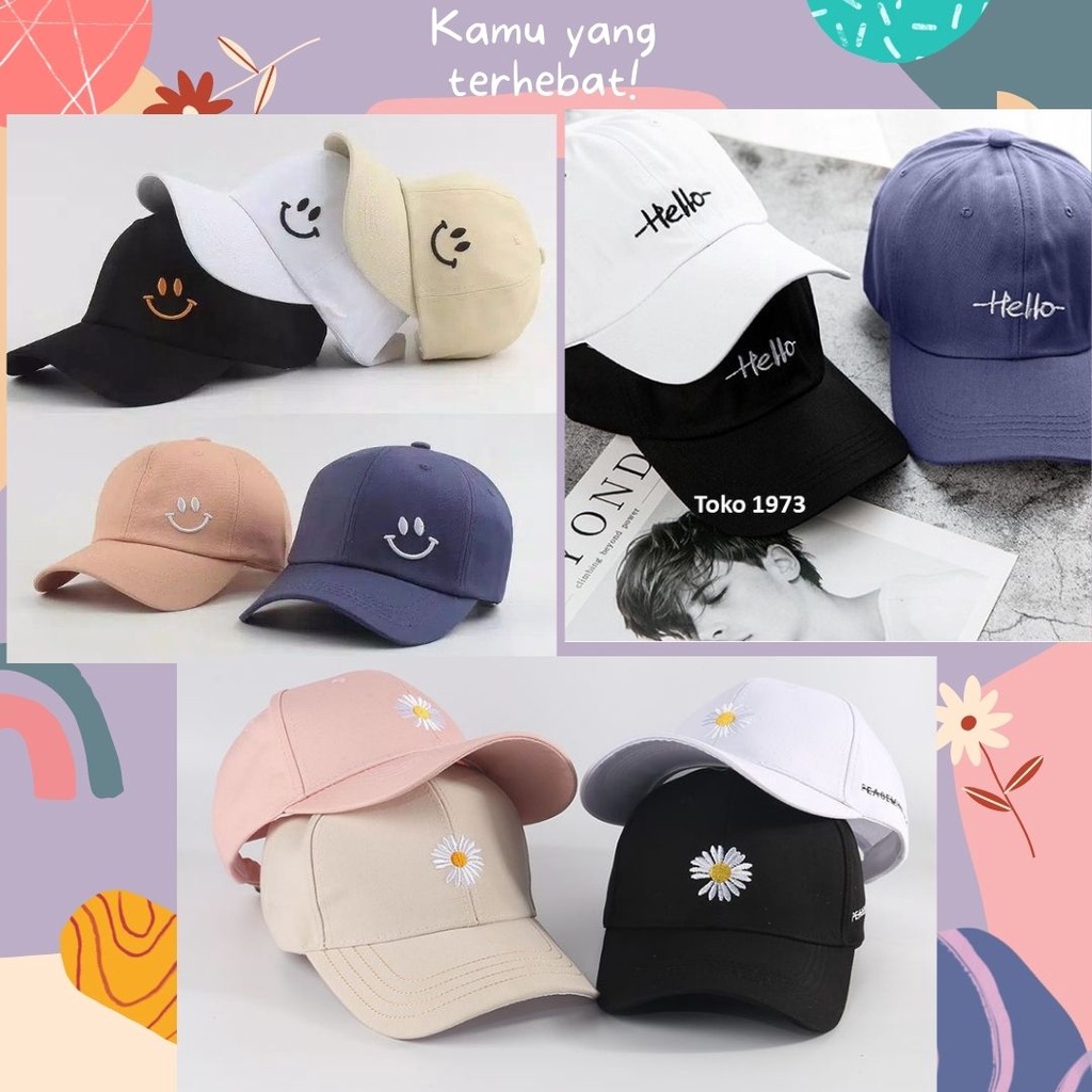 DISKON Topi Baseball EMOT SENYUM/SUN FLOWER/KATAKANA KOREA Keren abis