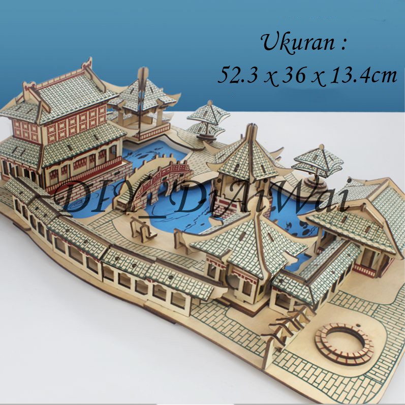 Puzzle 3D DIY bahan kayu model Suzhou Garden mainan puzzle edukasi anak kado,pajangan dekorasi rumah