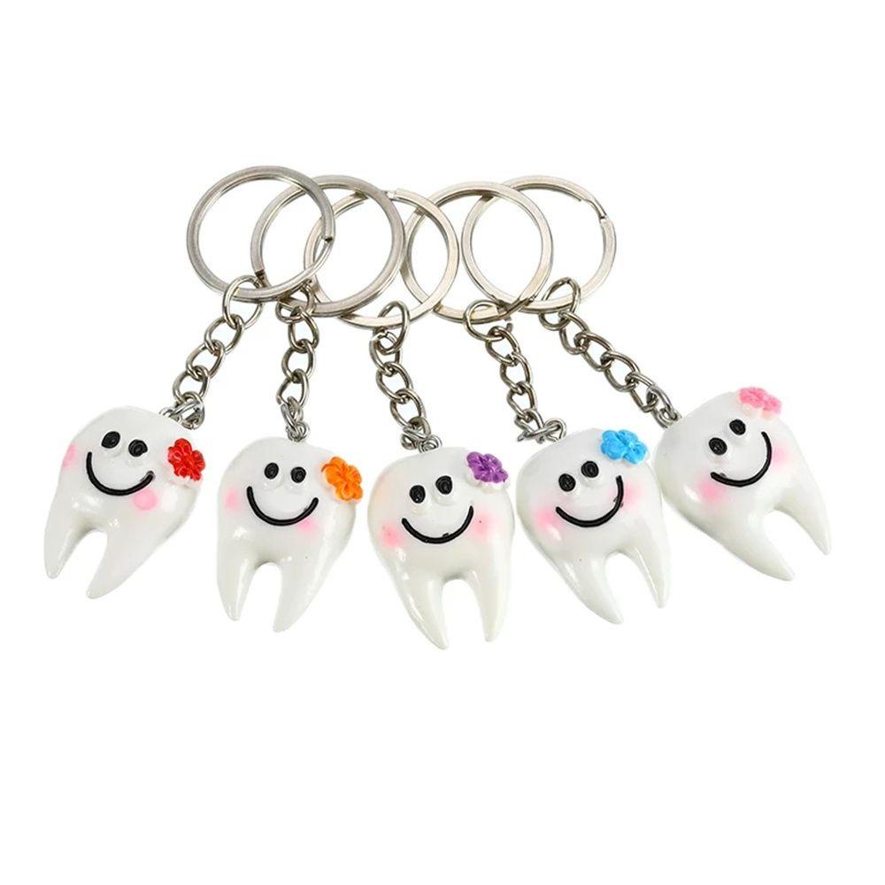 NEEDWAY Gigi Gantungan Kunci Gadis Hadiah Aksesoris Gigi Dental Dekorasi Simulasi Gigi Bentuk Gigi Gigi Yang Indah Kunci Rings