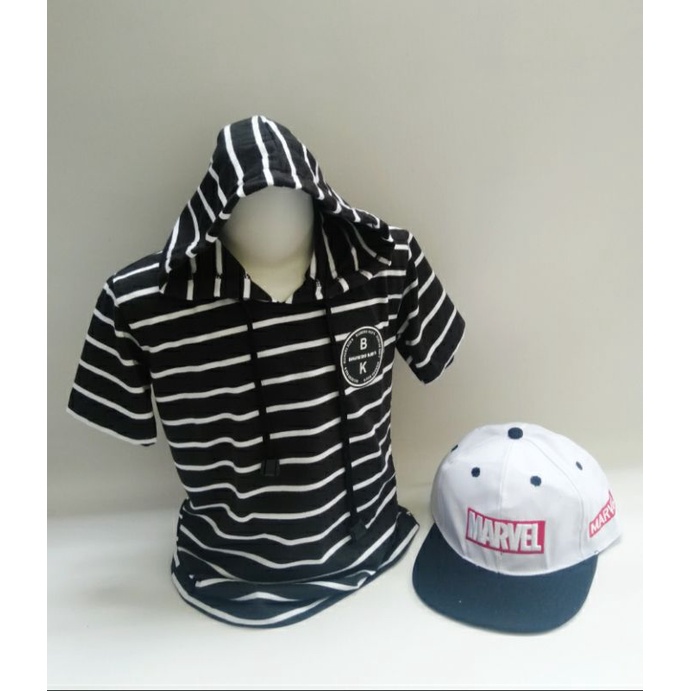 HOODIE Anak 2IN1 Kaos Kupluk Salur/Topi bordir