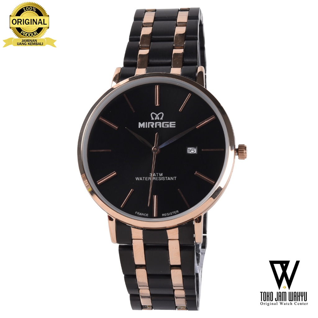 Mirage 8734 - Jam Tangan Pria - Rosegold - Black Stainless Steel Bracelet