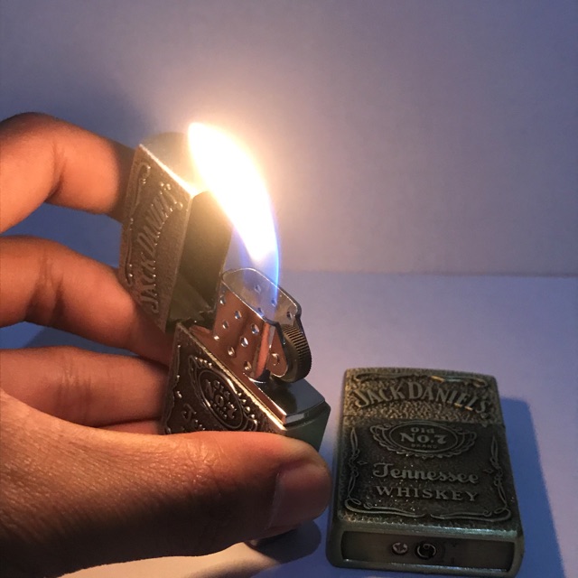 Korek Api Model Zippo Gas Motif JackDaniels Korek Gas Isi Ulang