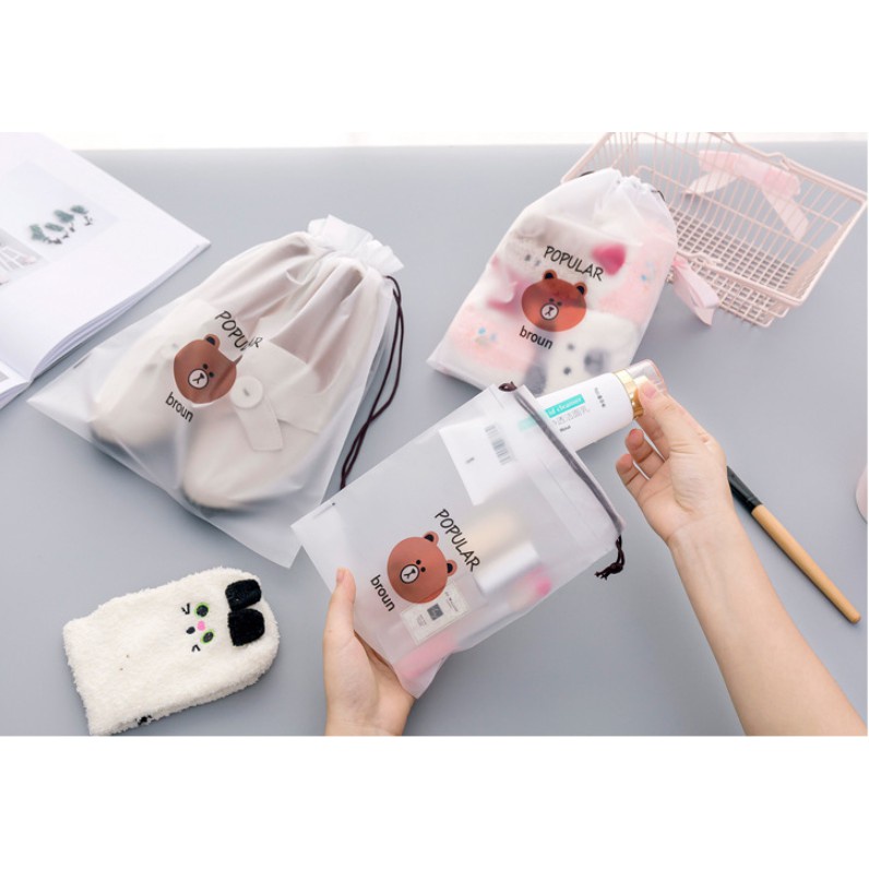 JH Cute Pouch Organizer Tas Serut Travel Mini Anti Air Bebas Basah Gambar Karakter Kartun Beruang Lucu Termurah