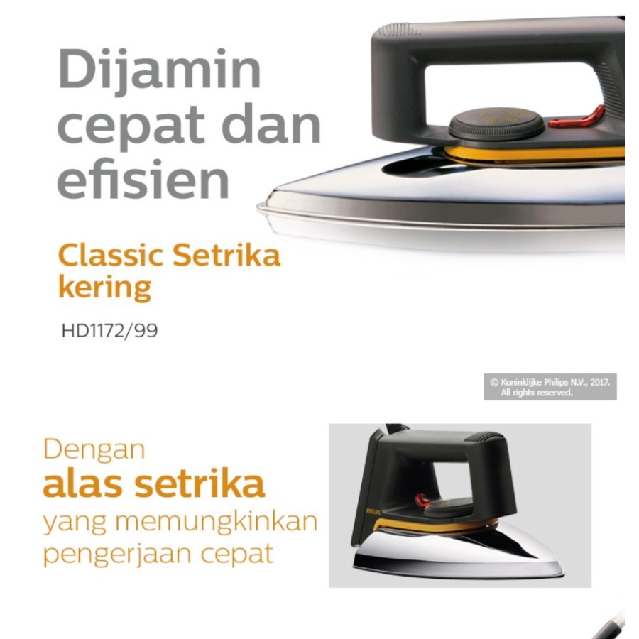 SETRIKA PHILIPS ELECTRIC DRY IRON CLASSIC HD 1172 / PHILIPS HD1172 SETRIKA