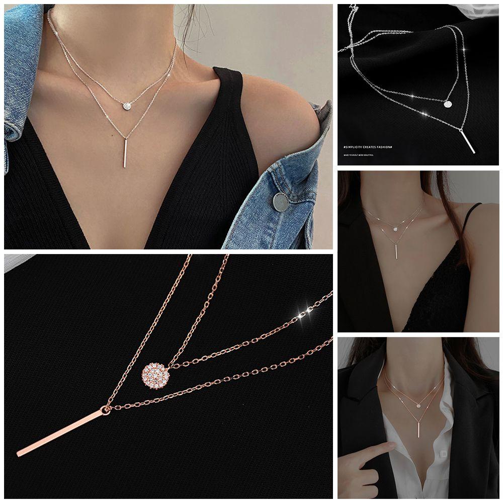 Liontin Panjang PREVA 925 Sterling Silver Perak Rose gold Kilat Diamond Full Zircon