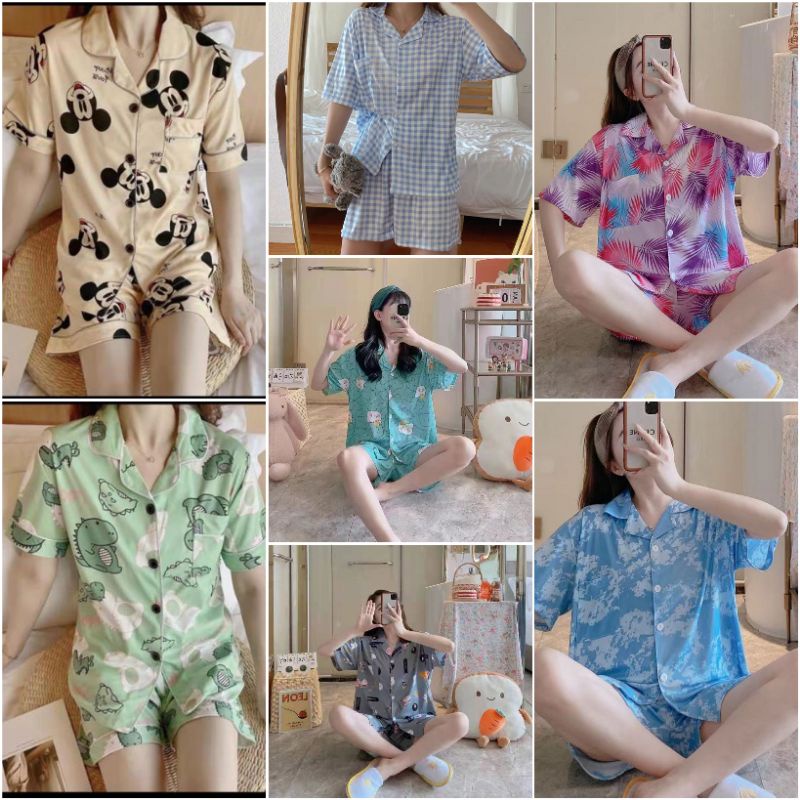 Baju tidur piyama wanita fashion import stelan hp kancing