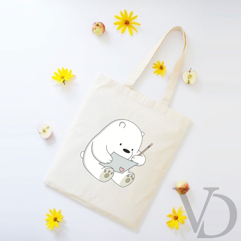 TOTE BAG BAHAN KANVAS we bare bear/ WBB  panda ice bear cuty TOTE BAG lucu / TAS BELANJA MOTIF KOREA