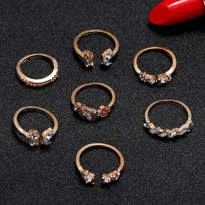 7pcs / Set Cincin Desain Kupu-Kupu Bunga Kristal Berlian Gaya Bohemia Untuk Wanita