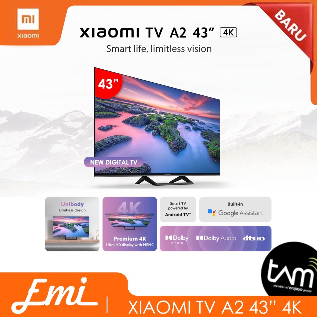 Xiaomi Mi TV A2 43 Inch 4K UHD Dolby Vision HDR10 Android Smart Digital