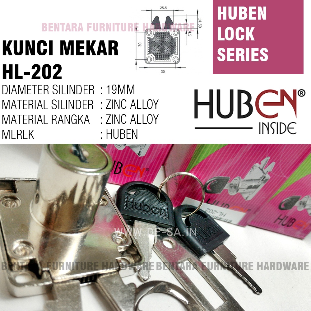 Huben HL-202 - Kunci Mekar (Sliding Door) Pintu Lemari Geser