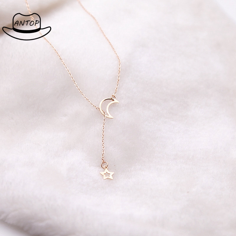 Antop！Kalung Rantai Liontin Bulan Sabit Simple Elegan Adjustable Untuk Wanita