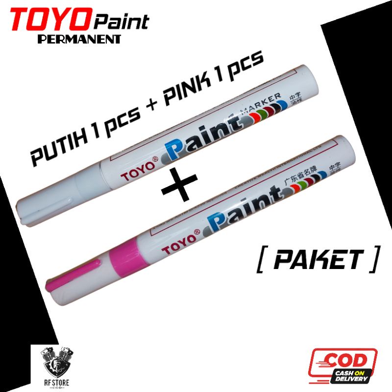 Spidol permanen Toyo paint/ paket warna PUTIH dan PINK/ Sepaket/ Spidol serbaguna/ Spidol permanent/