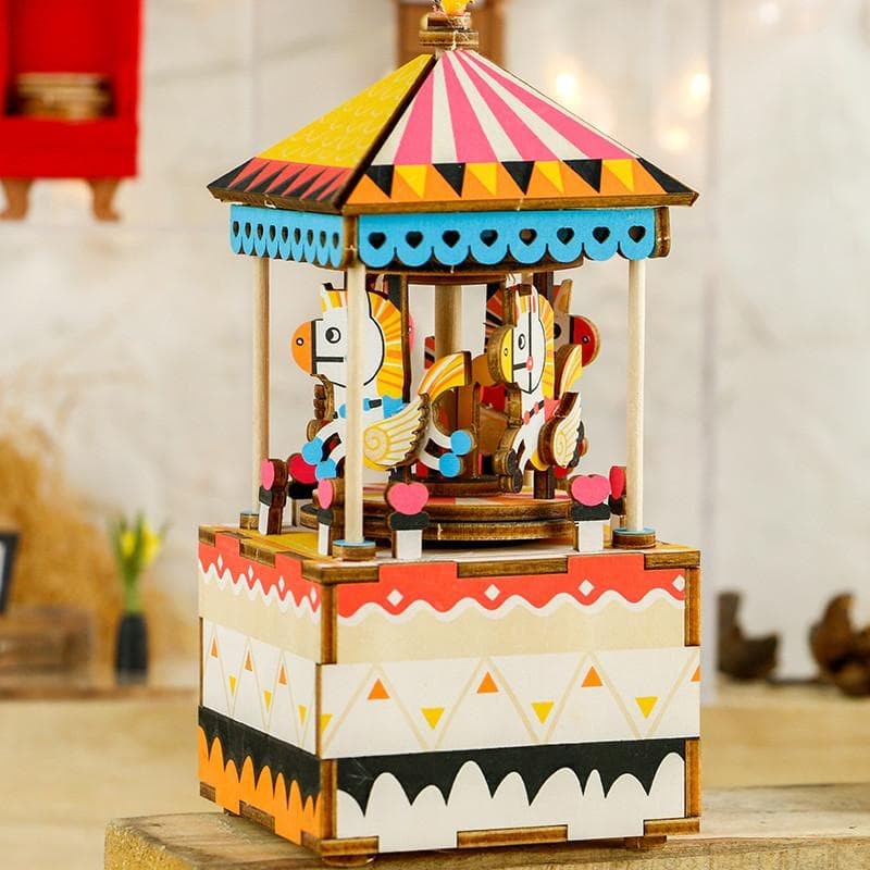 ROLIFE Robotime DIY Wooden Music Box AM304 Merry-Go-Round Toy And Hobby Collection