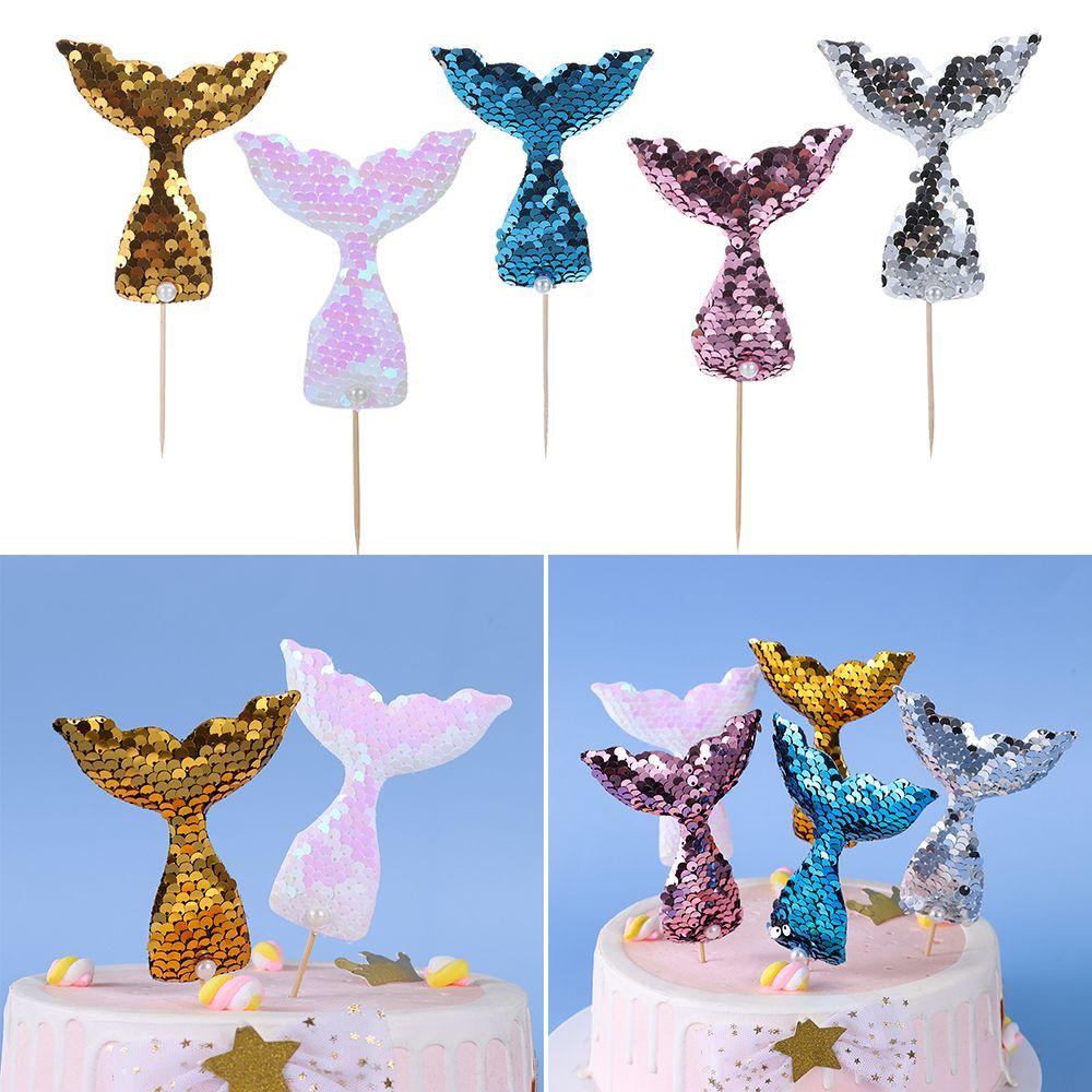 R-flower Mermaid Cupcake Toppers Sequin Hiasan Ekor Mermaid