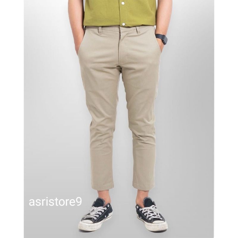 CELANA CHINO Ankle Pants Panjang Pria Slimfit KERJAHARIAN Santai Casual Formal Hitam Abu Cream Mocca