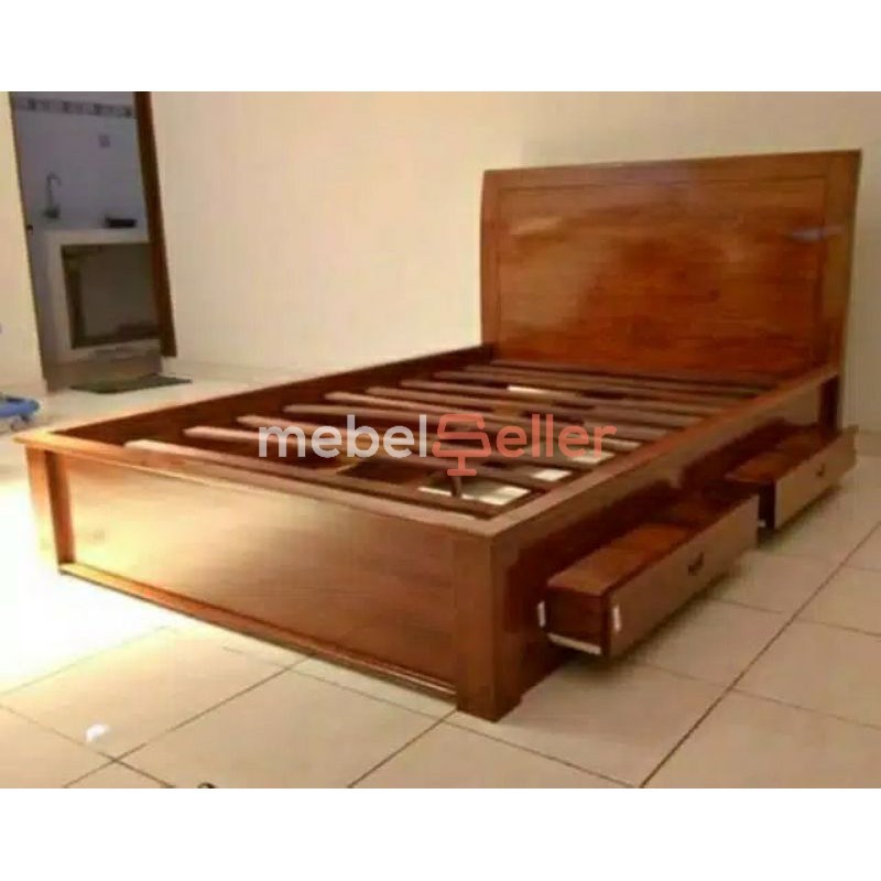 Tempat tidur dipan minimalis laci kayu jati 160x200, ranjang sorong jepara