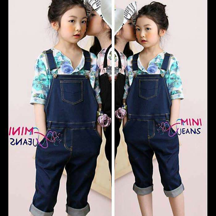 Setelan Overall Anak Cewek Twinney Flower Navy Set 2in1