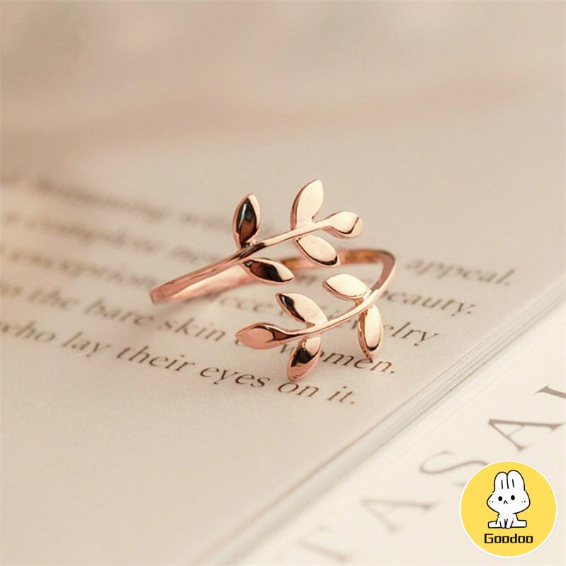 Cincin Charms Olive Tree Branch Leaves Open Ring Wedding Rings Adjustable Jewelry -Doo