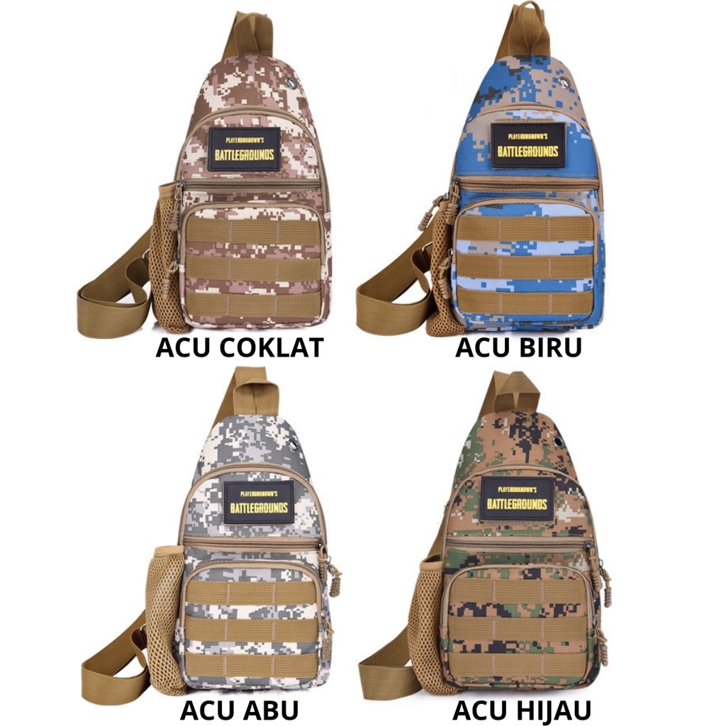 ONLYONE12 Tas Pria Import Tas Selempang Pria Kekinian Dengan Kantong Tempat Botol Minum &amp; Port Usb / Tas Pria Selempang Dada Motif Army / Waistbag TP401