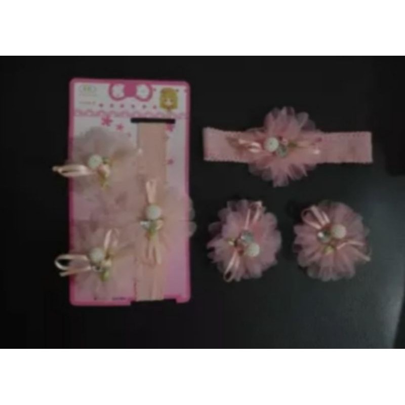 BANDANA BAYI & JEPIT BAYI 1 SET / BANDO BAYI SET / BONDU BAYI SET 1 SET
