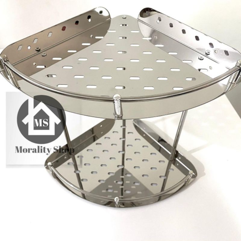 Rak Sudut Stainless Double Murah PK- Rak Dapur Stenlis 2 Susun tempat bumbu dapur pojok A01