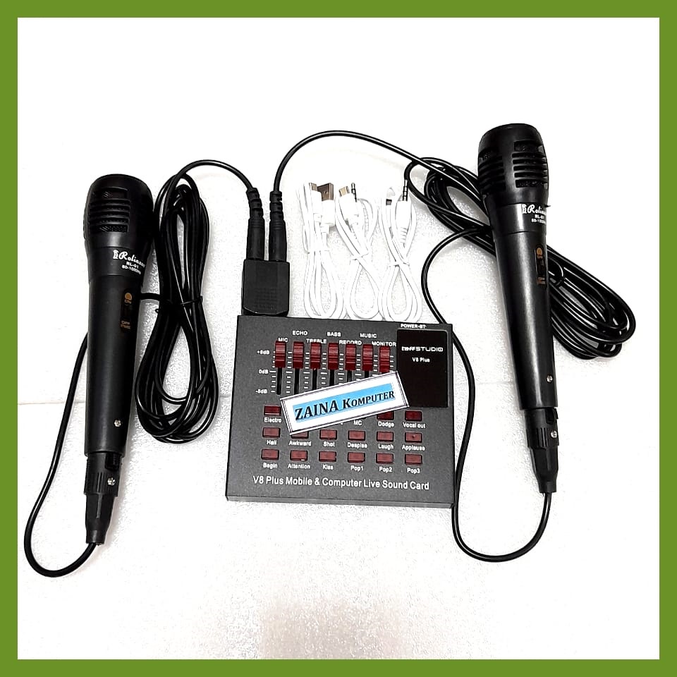 ALAT KAROKE MIXSER MINI RECODING MURAH TaffSTUDIO Bluetooth USB External Soundcard Live Mic Headset - V8 Plus ALAT KAROKE MINI SOUND CARD V8+ DAN MIC
