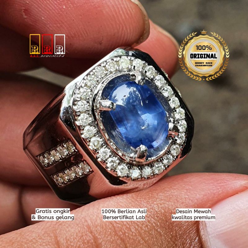 Cincin Star Blue safir super selon srilanka berlian eropa