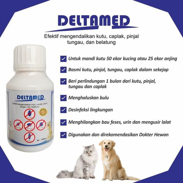 Deltamed Obat Kutu Kucing Anjing Kelinci Dalmat Mandi Semprot Kandang