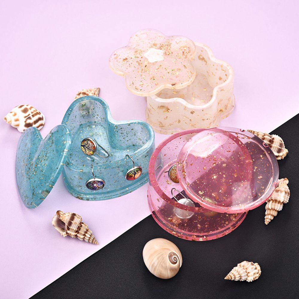Solighter Kotak Penyimpanan Cetakan Hadiah Persegi Hexagon Bulat Hand Made Alat Hati Bunga Berbentuk Lem Kristal
