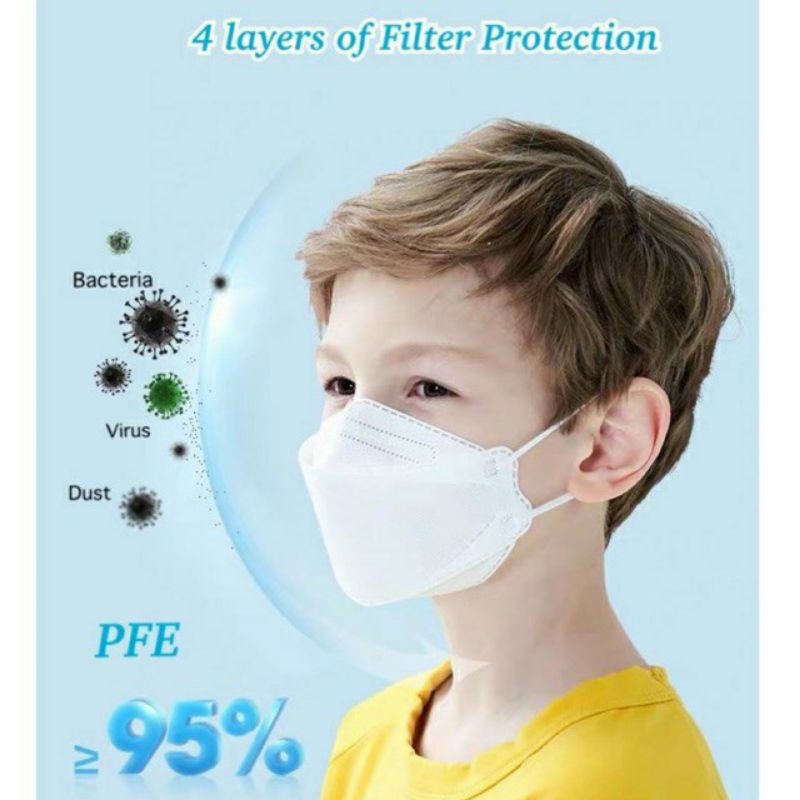 1PC MASKER ANAK KF94 KOREA KPOP 3D EVO 4PLY ANTI PENGAP ANTI SESAK NAPAS WARNA PUTIH ECER BIJIAN
