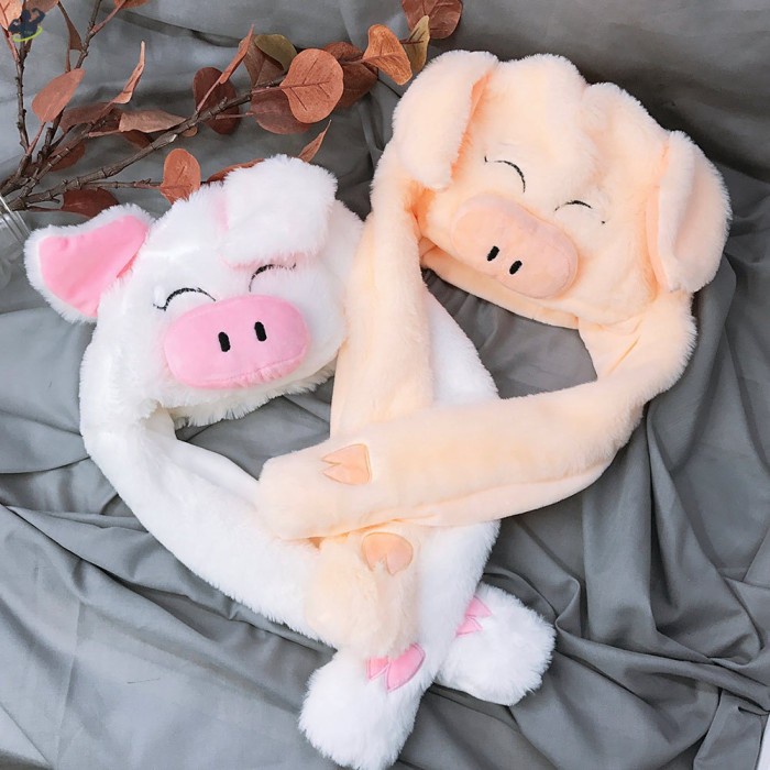 plush hat pig ear up down