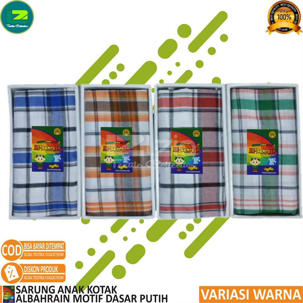 SARUNG ANAK SARUNG ANAK ALBAHRAIN KOTAK DASAR PUTIH 100X85 Cm