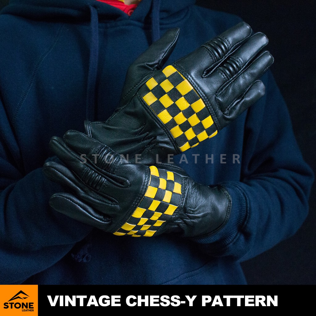 Sarung Tangan Kulit Asli Vintage Chess-Y Pattern