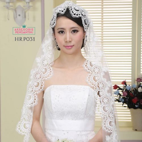 [BISA COD] AKSESORIS PESTA SLAYER PENGANTIN WEDDING VEIL BROKAT PUTIH HRP031