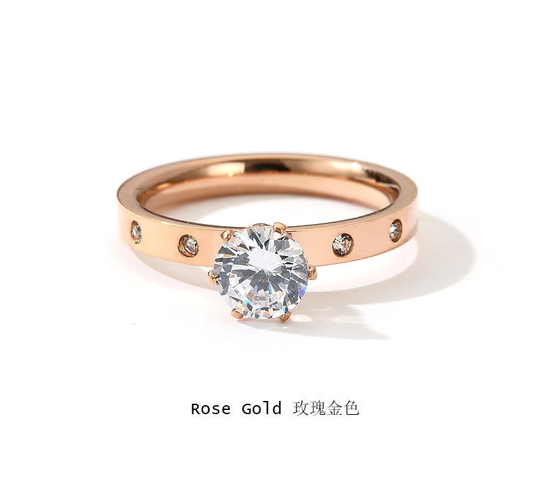 Cincin Aksen Berlian Imitasi Warna Rose Gold Bahan Titanium Untuk Wanita jz034-Emas mawar