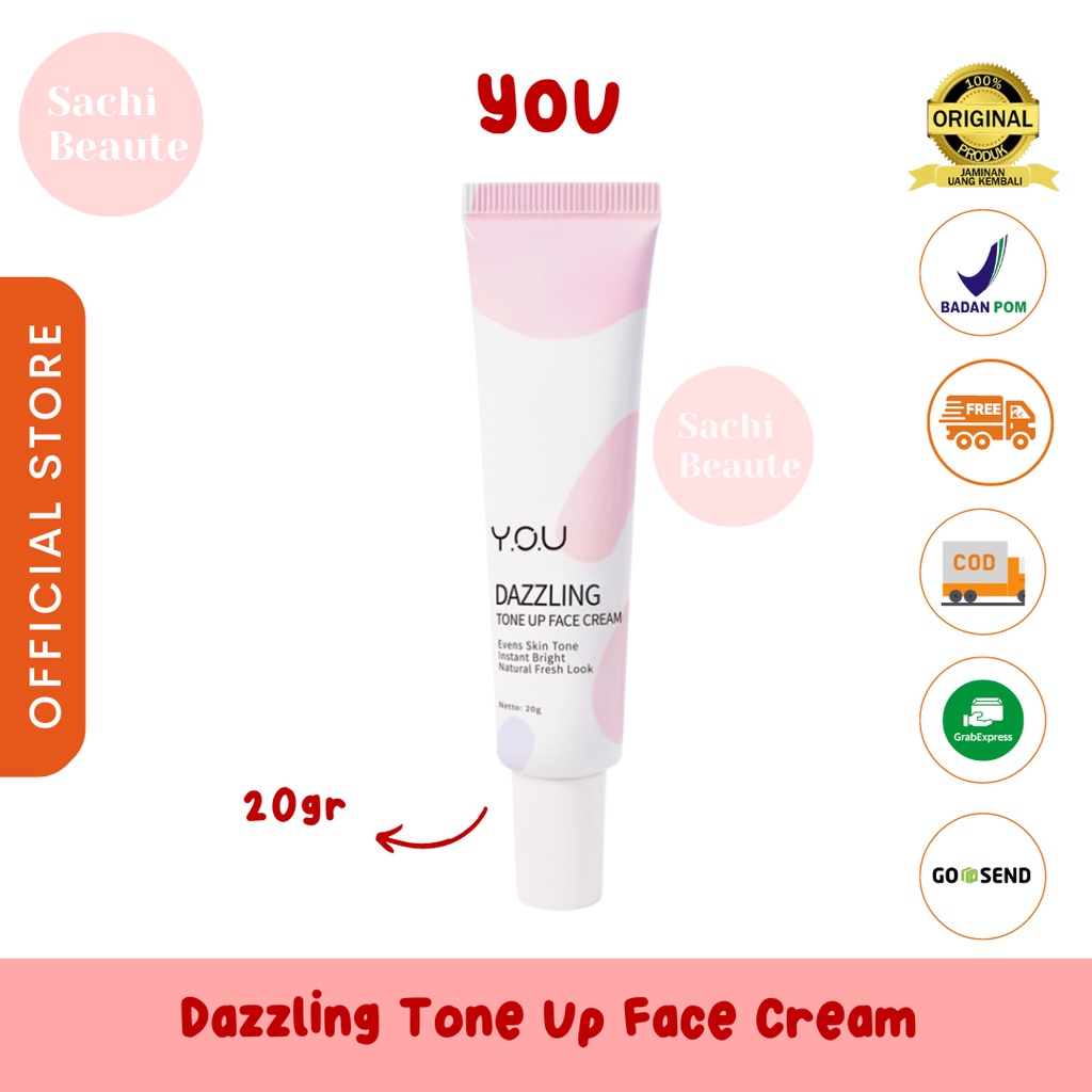 YOU Y.O.U Dazzling Tone Up Face Cream (Efek Cerah Seketika) Cream Krim Wajah | Mencerahkan Warna Kulit