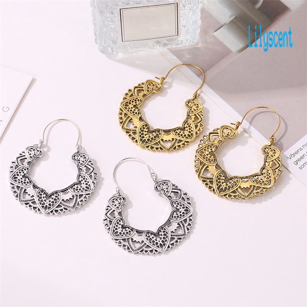 Ls 1 Pasang Anting Tusuk Gantung Bentuk Kelopak Bunga Hollow Bahan Alloy Warna Gold / Silver Untuk Wanita