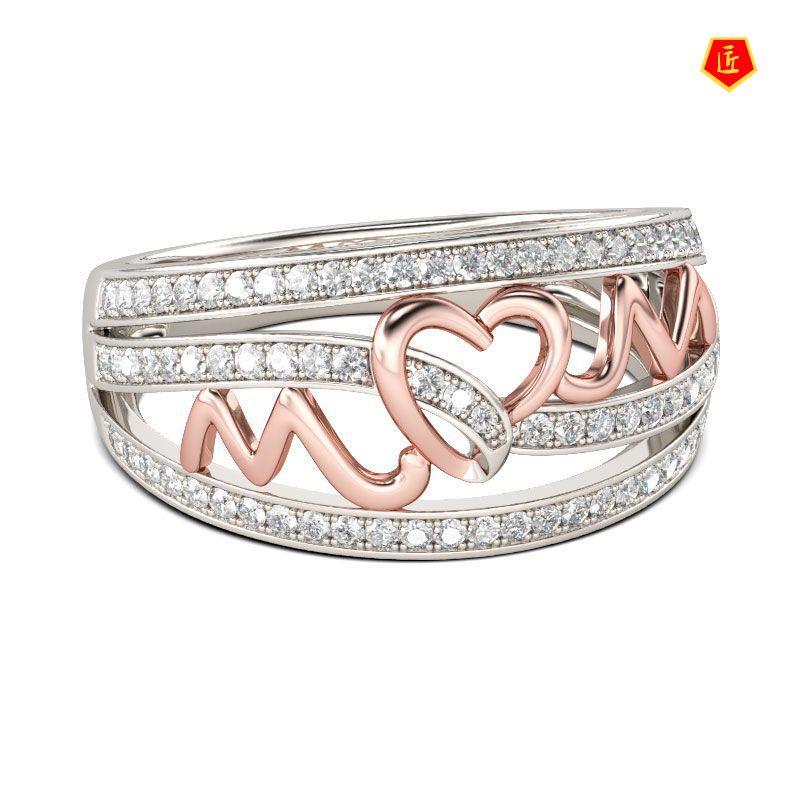 [Ready Stock]Heart-Shaped Mom Ring Rose Gold Color Separation Mother's Day Gift